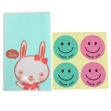 황씨네도시락 비접착 야미봉투 토끼 50p + 스마일 원형 땡큐 스티커 50p, 1세트