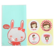 황씨네도시락 비접착 야미봉투 토끼 50p + 연인 소녀 스티커 50p, 1세트