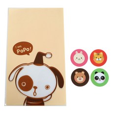 黃氏便當 非黏著式美味袋 狗狗 100入 + 動物圓形貼紙 100張, 1套