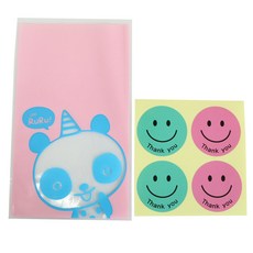 黃氏便當 非黏著式美味袋 熊貓 100入 + 微笑圓形感謝貼紙 100入, 1套