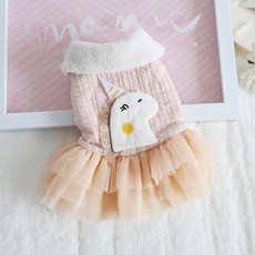 슈퍼식스 반려동물 양모 넥카라 유니콘 레이스 원피스, 파스텔핑크, 1개