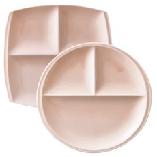 레벤쿠첸 오다도기 티토 3칸 접시 사각 + 원형 세트, 핑크, 1세트
