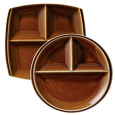 레벤쿠첸 오다도기 티토 3칸 접시 사각 + 원형 세트, 브라운, 1세트