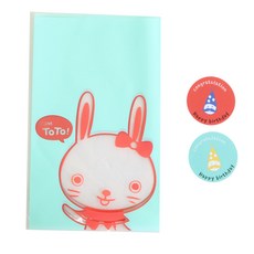 황씨네도시락 비접착 야미봉투 토끼 50p + 고깔 생일 원형 스티커 50p, 1세트