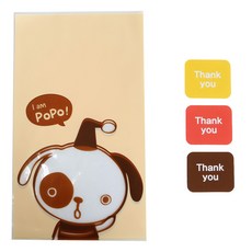 黃氏便當 無黏性Yummy袋 小狗 100入 + 方形感謝貼紙 100入, 1套