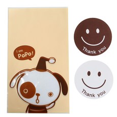 黃氏便當 非黏著式Yummy袋 狗狗 100入 + 大微笑圓形貼紙 100入, 1套