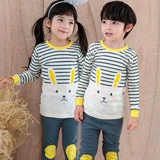 Maykids 童款兔子條紋30支紗長袖家居套裝