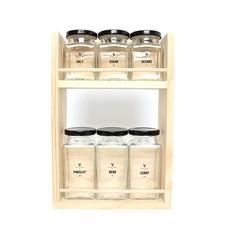 hand FACTORY 方形調味罐組 S號+L號 黑蓋, 1組, 調料罐 6入+2層木架+Leaf point標籤