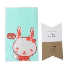 黃氏便當 非黏著式美味袋 兔子 100入 + 封口貼紙 謝謝 100張, 1套