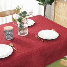 DM Ilovehome 亞麻防水桌巾, 酒紅色, 140 x 220 cm