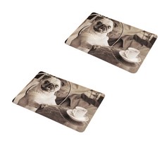 Happy Pop 灰階狗狗防滑廚房地墊, 咖啡巴哥