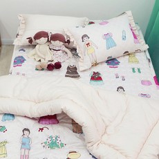 이블랑 순면 아동 차렵이불, 인형놀이 베이지