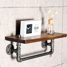 Inpipe BSH100管狀原木壁掛置物架 橡膠木復古掛架, 管道尺寸 15A-600-200