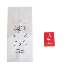 黃氏便當 貓咪M號袋 100入 + 尖頂生日方形貼紙 100入, 1套