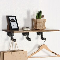 Inpipe BS303管狀原木掛勾壁架 豆梨木壁掛架掛勾, 深灰色（管道）