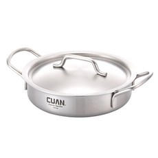 CUAN Herning電磁爐適用雙耳3層304不鏽鋼淺湯鍋+鍋蓋, 20*5cm, 單色