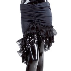 亮片水波紋斜裙 BDS-7601, 黑色的