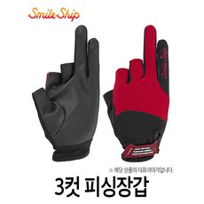 스마일쉽 3컷 피싱 낚시 장갑, 블랙 + 레드, 1개