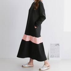 BORIMOM 拼色長袖孕婦連身裙