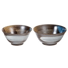 Minoya 日式藍棕色陶瓷大碗+小碗, 混色, 飯碗+大碗