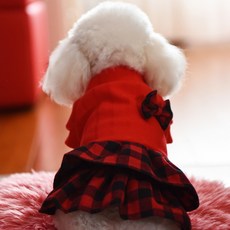 슈퍼식스 반려동물 스웨터 체크 원피스, 레드, 1개