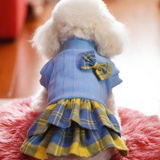 슈퍼식스 반려동물 스웨터 체크 원피스, 블루, 1개