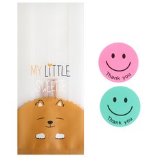 黃家便當袋M狗狗 100入+微笑圓形貼紙 謝謝 100入, 1套