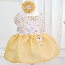 Hands&Dog浪漫花朵狗狗韓服 女童用, 黃色的