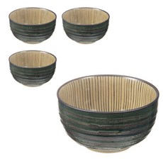Minoya 日式綠色線條陶瓷碗 2入+大碗 2入, 混色, 飯碗 2入+大碗 2入