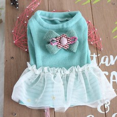 이엘피코리아 니트 리본 원피스 강아지 옷, 그린, 1개