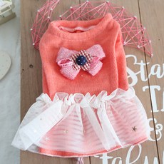 이엘피코리아 니트 리본 원피스 강아지 옷, 레드, 1개