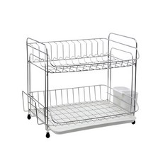 立式雙層餐具瀝水架, 銀色+白色, 1個