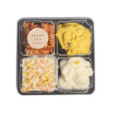 正方形黑色四格一次性便當盒 + 圓形牛皮貼紙, 1套