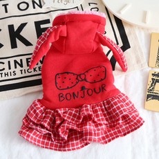 이엘피코리아 토끼귀 후드 강아지 옷, 레드, 1개