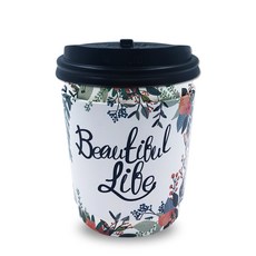 TOGO PACK 花朵隔熱杯套 + 紙杯 300ml + 開關式杯蓋, 1套