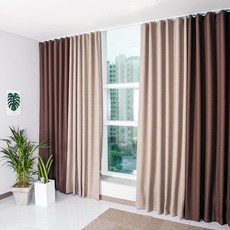 Home in Home 亞麻兩色遮光窗簾組合, 巧克力棕+米色