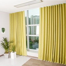 Home in Home 單色亞麻遮光客廳窗簾套組, 芥末綠