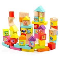 탑브라이트 알파벳 숫자 원목 블록 80p, 혼합 색상, 1개