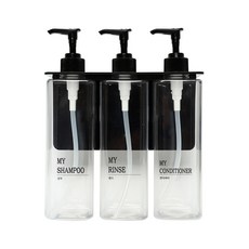 생활만 사각투명 디스펜서 블랙캡 3p + 심플네임 라벨 샴푸 + 린스 + 컨디셔너 + 3P 거치대, 1세트