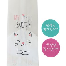 黃氏便當 貓咪M號袋 50入 + 貼紙 書法老師 圓形 謝謝您 粉紅色 25入 + 薄荷綠 25入, 1套