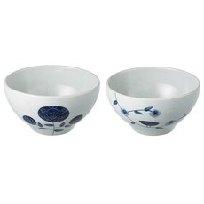 여기담기 여경란 청화 곡선 밥그릇, 매화, 모란, 2개입