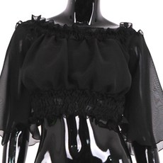 雪紡短版公主上衣 BDT-15101, 黑色的