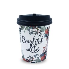 TOGO PACK 花朵圖案紙杯 300ml + 開關式杯蓋, 100個, 1組