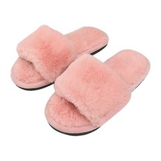 마켓감성 겨울 퍼 사무실 슬리퍼, 핑크, 1개