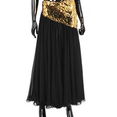 肚皮舞閃亮布料下擺雪紡長裙 BDS-7008, 黑色+金色