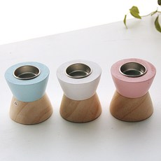 RIVER-GREEN 彩色木製燭台3件組, 白色, 粉紅色, 藍色