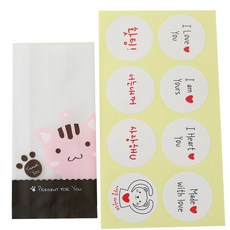 황씨네도시락 M쿠키봉투 고양이 100p + 스티커 연인 메시지 화이트 100p, 1세트