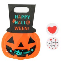 黃氏便當 萬聖節南瓜帽餅乾塑膠袋 30入 + 情人節圓形貼紙 30入, 1套
