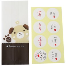 黃氏便當 M號餅乾袋 小狗 100入 + 貼紙 情人訊息 白色 100入, 1套