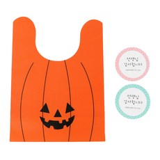 黃氏便當 萬聖節南瓜包袱巾餅乾袋 30入 + 感謝老師 圓形貼紙 30入, 1套